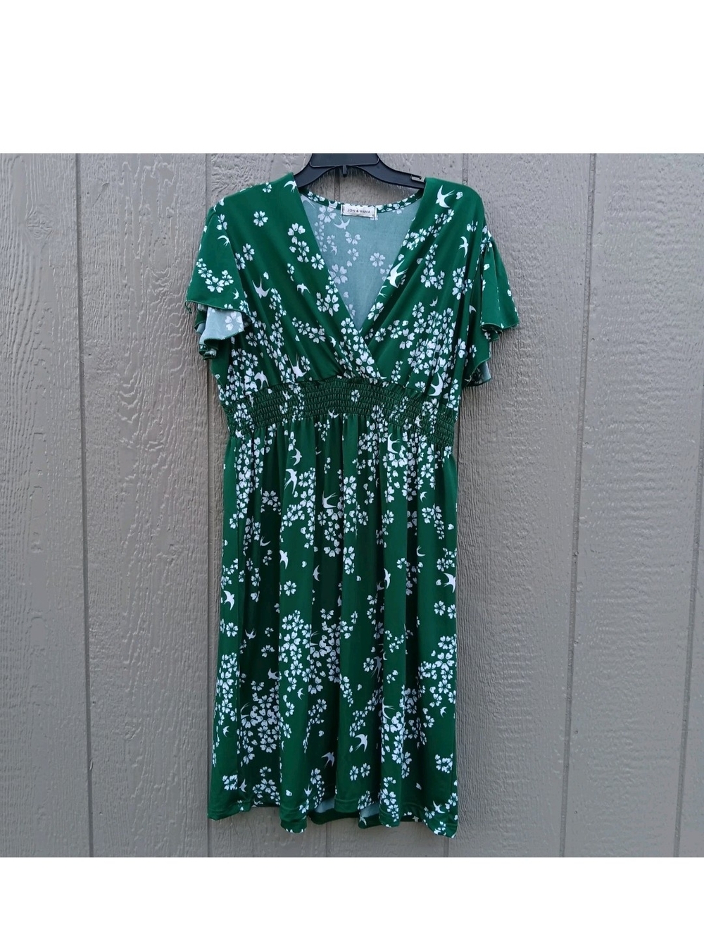 Jon & Anna Green Floral Wrap-Style V-Neck Smocked Waist Women’s Dress Size 3X